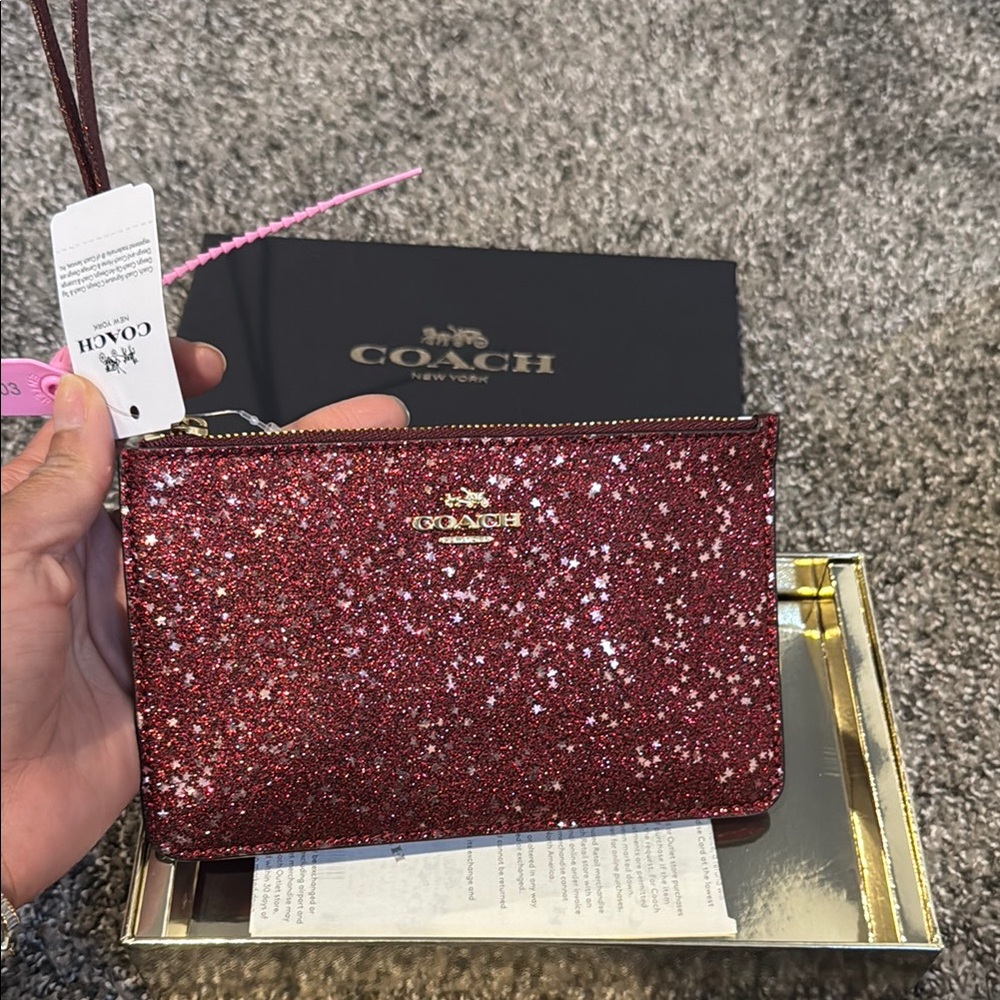 Coach Red Glitter Clutch Wristlet
